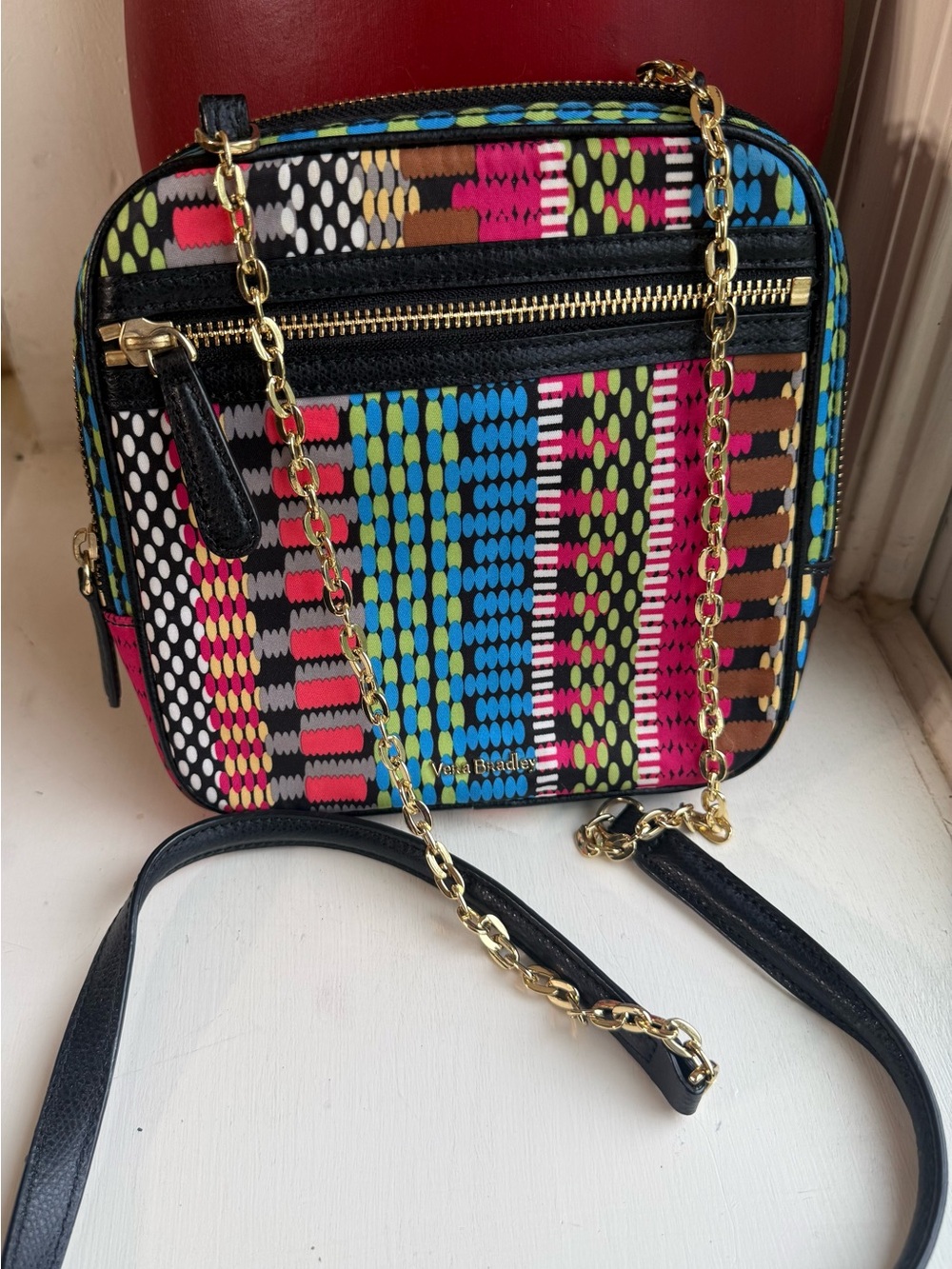 Vera Bradley Striped Multicolor Quilted Crossbody with Gold Chain